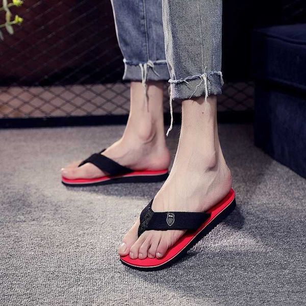 

flip flop slippers men's casual personality outdoor trend beach shoes, Black