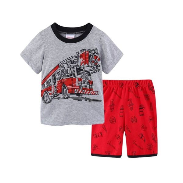 

new home summer boys' wear fire engine cotton short sve shorts two piece suit children's pajamas, Blue;red