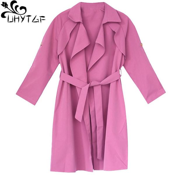 

uhytgf especially female coat fashion cardigan spring trench coat women temperament waistband loose long windbreakerplus size 53, Tan;black