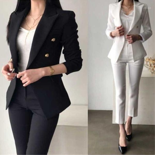

lente en herfst nieuwe zwarte pak pak vrouwelijke hoge kwaliteit zelfontplooiing temperament mode negenbroektwee sets blazer set1, White;black