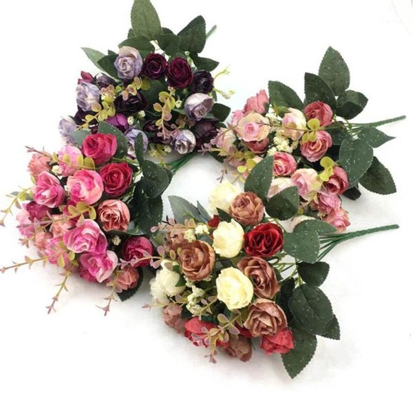 

21 heads silk rose artificial flowers bouquet bunch wedding party decor romantic diy flowers simulation flower home decoration1