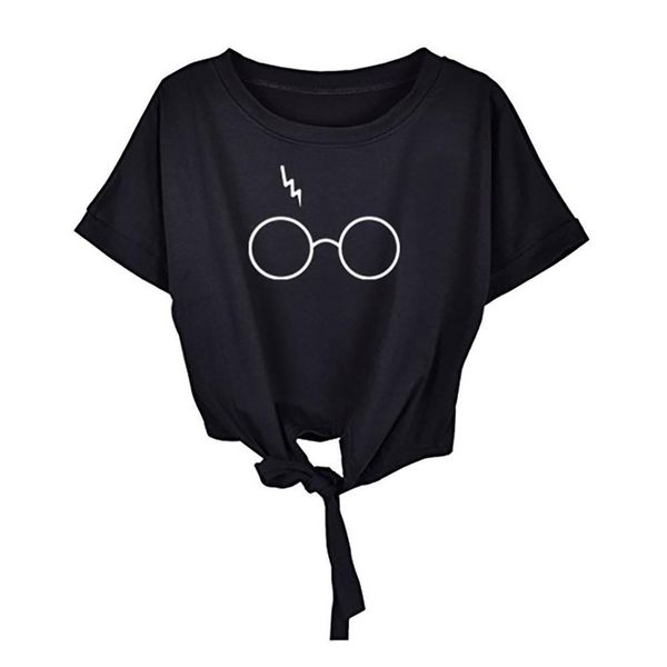 

2020 summer t shirt women short sleeve glasses print o neck tshirt femme harajuku pullover casual womens clothes, White