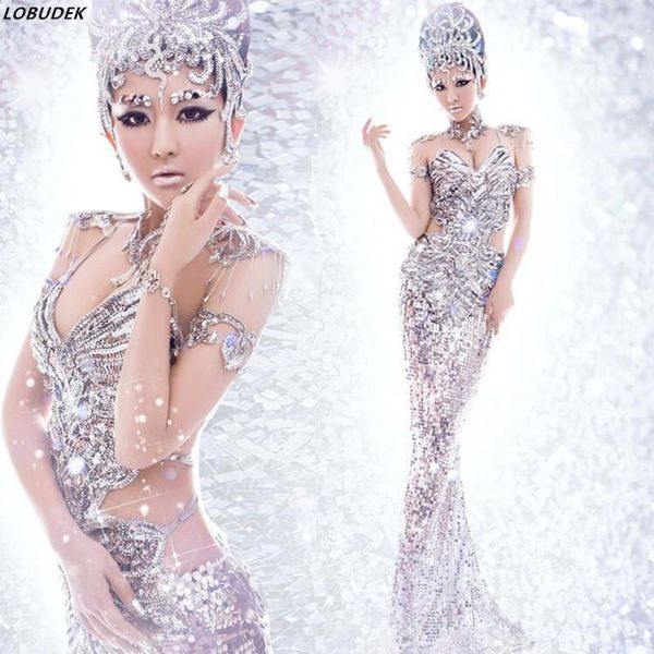 

women fashion stage costume clothes formal prom party trailing dress silver sequins singer dancer star performance dance wear1, Black;red