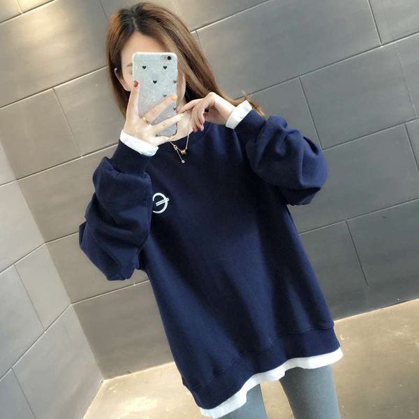 

women's sweater 2020 new autumn winter foreign style junior coat european fake two loose korean fashion, Black