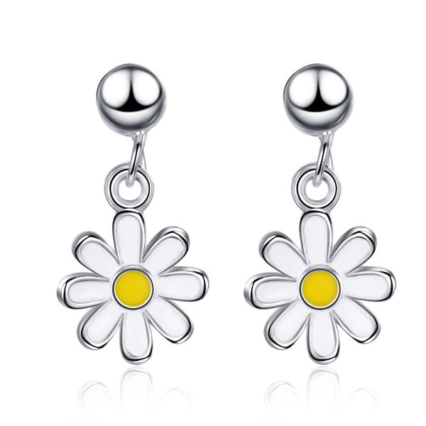 

ed897 little girl pendant earrings for a simple birthday gift young women fashion european personality daisy pendant, Silver