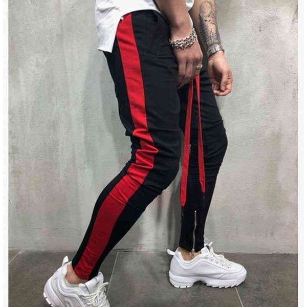

men's pants hip hop contrast color sweatpants mens casual side striped patchwork jogger sportswear bottom dtgt, Black