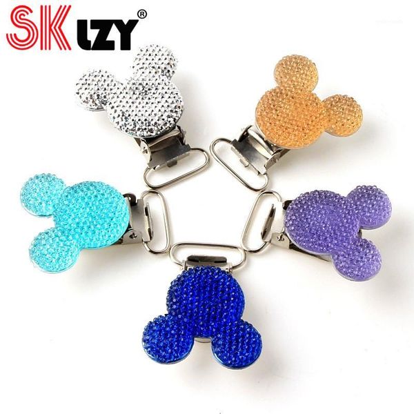 

5pcs color cartoon animal shape pacifier clip for holder diy baby pacifier chain teether chain accessories clip1, Blue;slivery