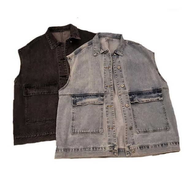 

denim vesten 2019 vrouwen zomer vest turn-down kraag jas mouwloos denim jas voor vrouwen nieuwe oversized vest1, Black;white
