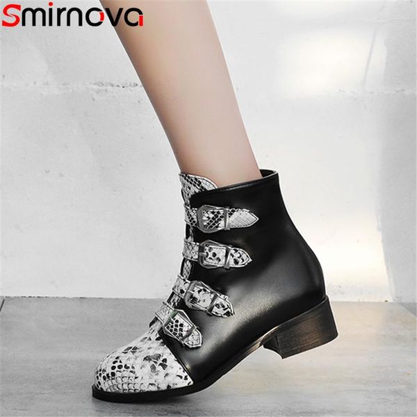 

boots smirnova 2021 ankle for women round toe mixed colors autumn winter zip med heels ladies prom big size, Black