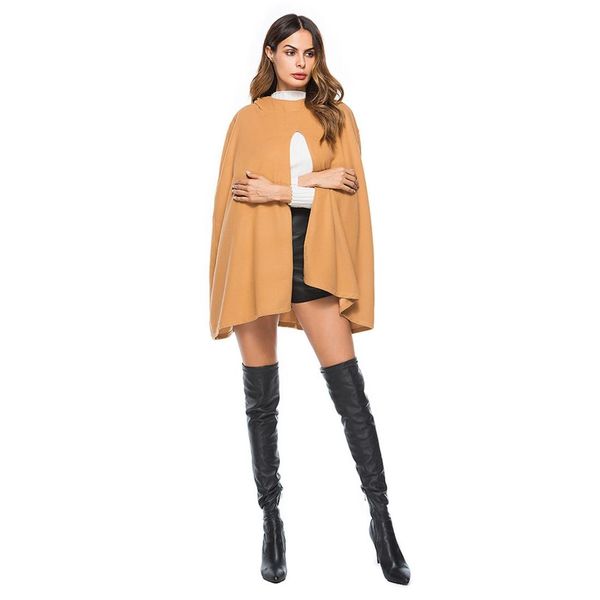 

women fashion woolen sleeveless cloak coat, Black