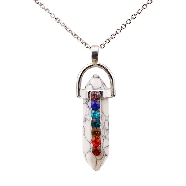 

white marble seven chakras pendant necklace fashion necklace women jewelry, Silver