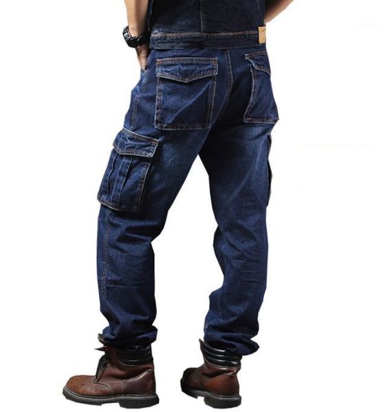 

men loose jeans straight cargo trousers casual cotton baggy overalls mens fashion seasons men's bottoms plus size 44 46 clothes1, Blue