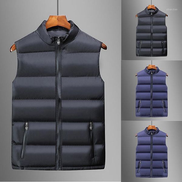 

winter men's cotton vest jacket slim casual solid color stand-up collar sleeveless warm cotton vest jacket1, Black;white