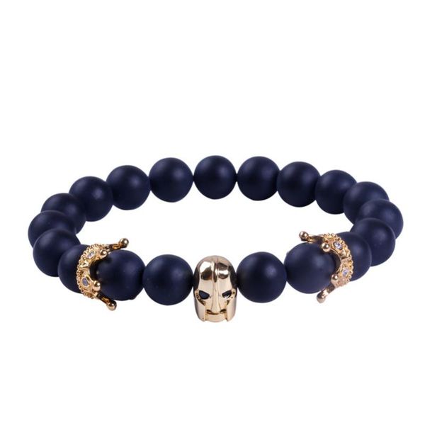 

charm bracelets 1pc men stone natural black matte beads bracelet with helmet and crown stones yoga for, Golden;silver
