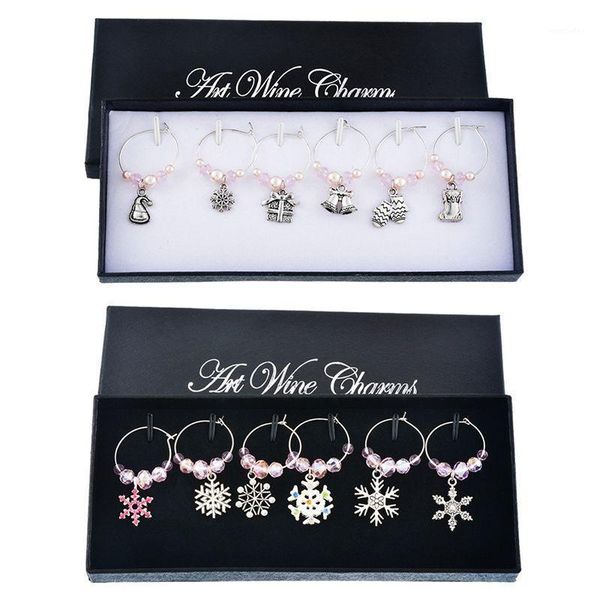 

mixed 6pcs christmas pendants wine glass charms marker tag set with gift box1