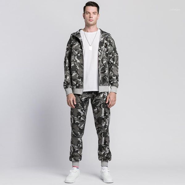 

laamei camo tracksuit men hooded jacket long joggers sportsuit outerwear hoodie set mens autumn winter 2 pieces set male1, Gray