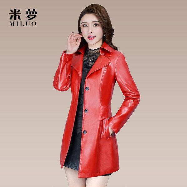 

casual fashion women long faux leather jacket turn-down collar solid winter jacket pockets motorcycle pu leather, Black
