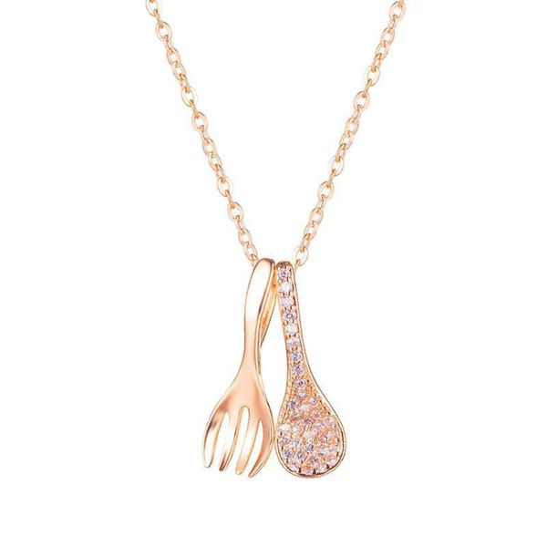 

chains yo rose gold color fork spoon necklace for women cz rainbow chain pandant zirconia long collares de moda, Silver