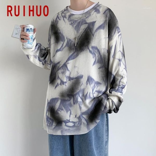 

men's sweaters ruihuo tie dye vintage sweater men clothing 2021 fashion harajuku pullover winter clothes -3xl1, White;black
