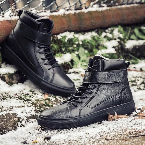 

genuine leather boots men outdoor waterproof winter boots with fur warm lace up ankle snow boots shoes men big size 48 j3 #wc2j