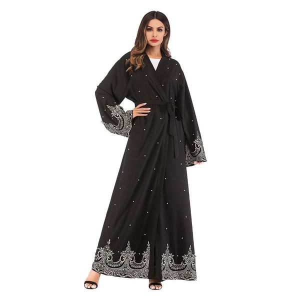 

women trench coats arab middle eastern muslim long sleeve robe embroidered beading long coat cardigan with sashes1684, Tan;black