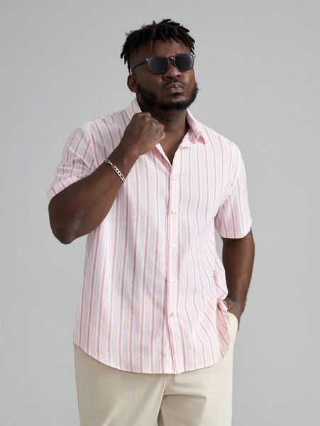 

extended sizes men striped button through shirt l4zi#, White;black