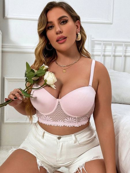 

plus contrast lace underwire bra l09o#, Black;white