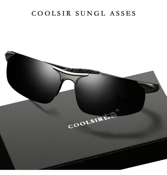 

coolsir sunglasses men's fashion classic aluminum magnesium frame glasses goggles anti-glare polarized driving sunglasses, White;black