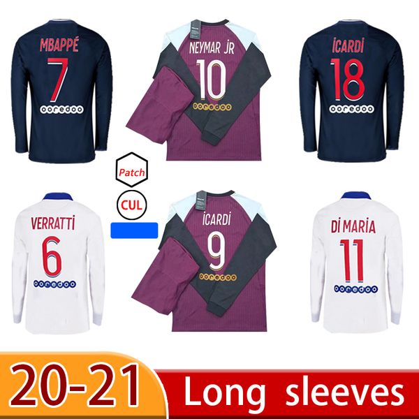 

2021 customized long sleeve soccer jersey mbappe verratti kean jersey 2020 2021 di maria kimpembe marquinhos icardi football shirt, Black;yellow