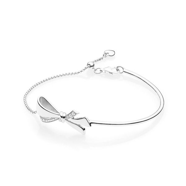 

new 2018 new 100% 925 sterling silver new gorgeous bow bracelet simple fashion charm love bond bracelet for mother's day, Black