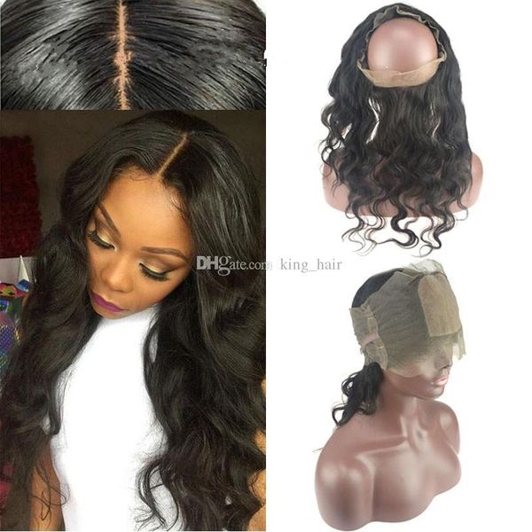

silk base 4x4 360 lace band frontal closure with baby hair brazilian body wave virgin hair ear to ear 360 lace frontal, Black;brown