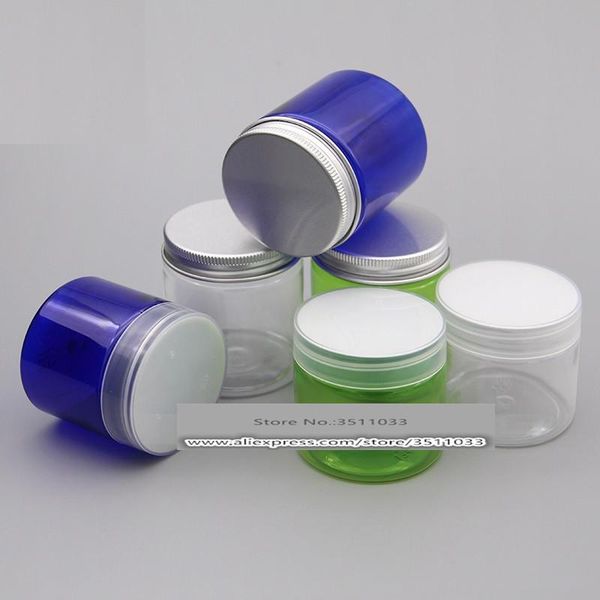 

storage bottles & jars 30pcs/lot 50g 80g blue cosmetic cream plastic jar aluminum lid empty green transparent packing box with a wide