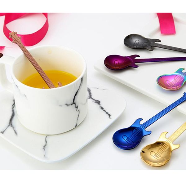 

spoons stainless steel spoon coffee guitar shape music theme stirring small ice cream dessert scoop creative flatware gifts