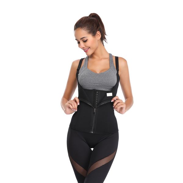 

women neoprene waist trainer underwear ultra sweat corset 6 steel bones hook + zipper double closure control slimming body sculpting shapers