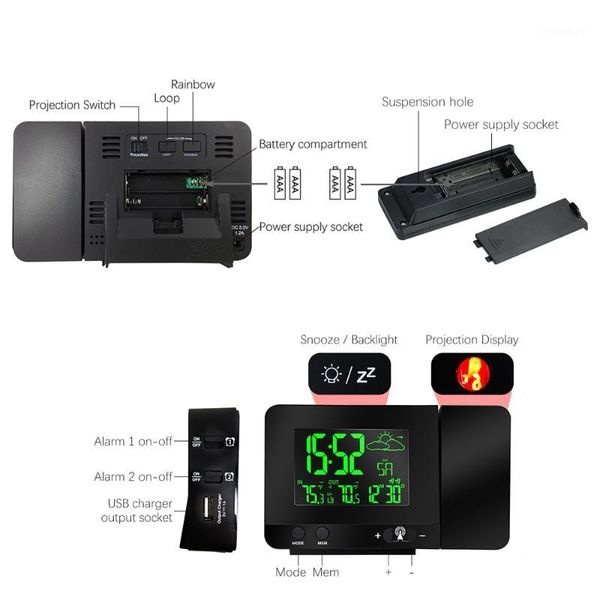 

other clocks & accessories usb charging weather station temperature calendar display projection alarm clock digital lcd watch with dual cloc