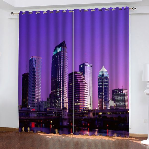 

city night scene curtain luxury 3d window curtain for living room purple blackout city curtains 3d curtain