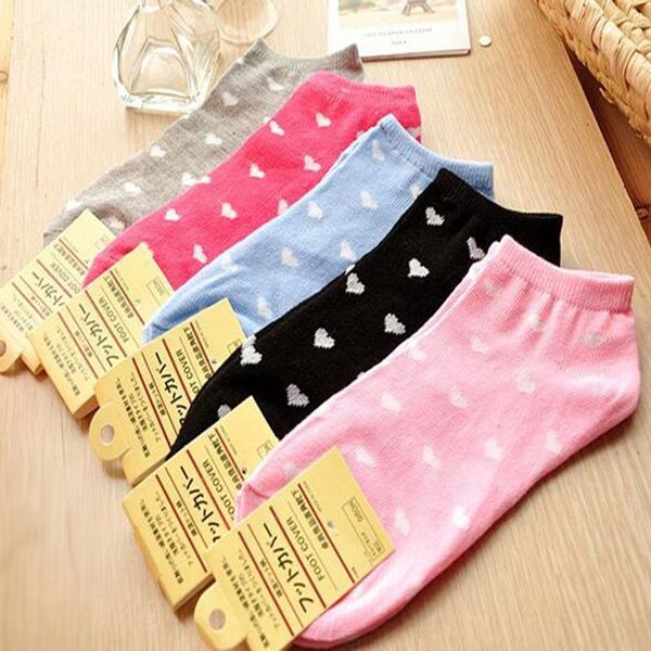 

lovely kawaii love heart pattern cotton socks candy color boat sock anklet slippers fashion accessory for women, Black;white