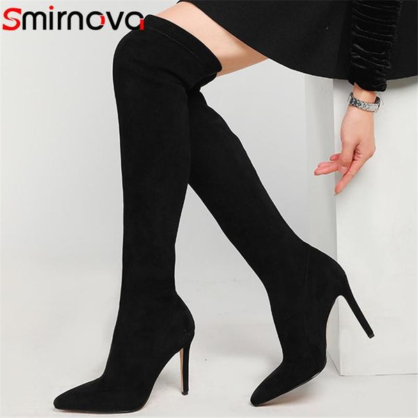 

смирнова горячая распродажа тонкий над коленами сапоги женщины заостренный носок осень зима сексуальный тонкий высокий каблук партии для веч, Black