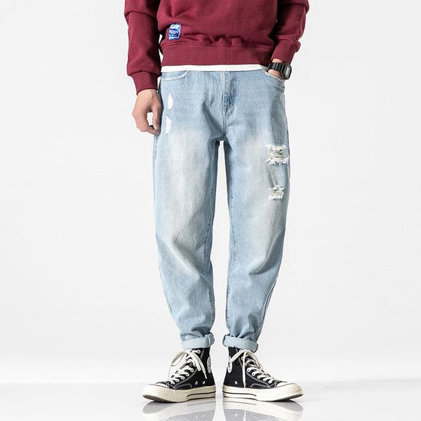 

wu hangxin-jeans men's light color loose-fit washing straight-leg pants cec fashion man korean-style simple versatile skinny pan, Blue