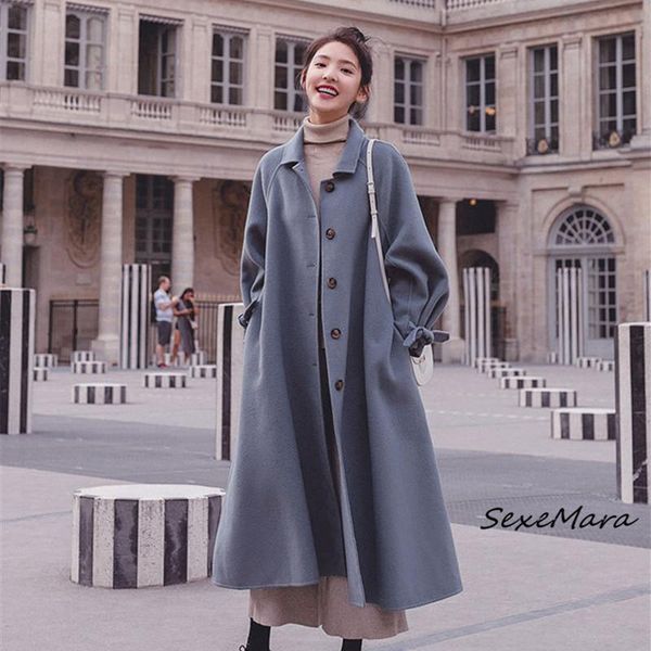 

women's wool & blends fashion korean style women coat winter 2021 elegant single breasted loose long, Black