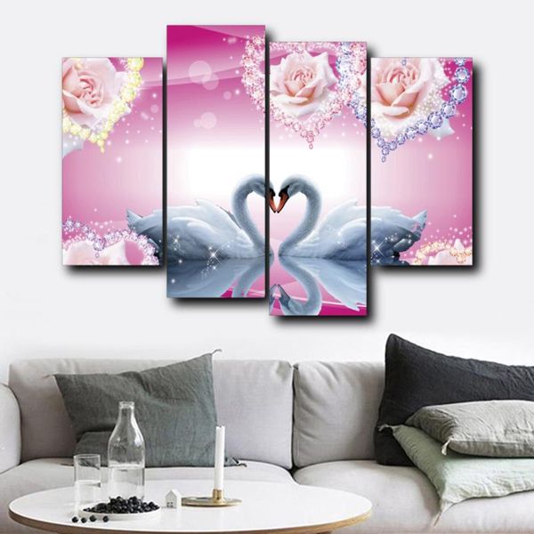 

swan lover canvas poster 4 panel paintings nordic posters and prints modern home room decoration wall art pictures home decor