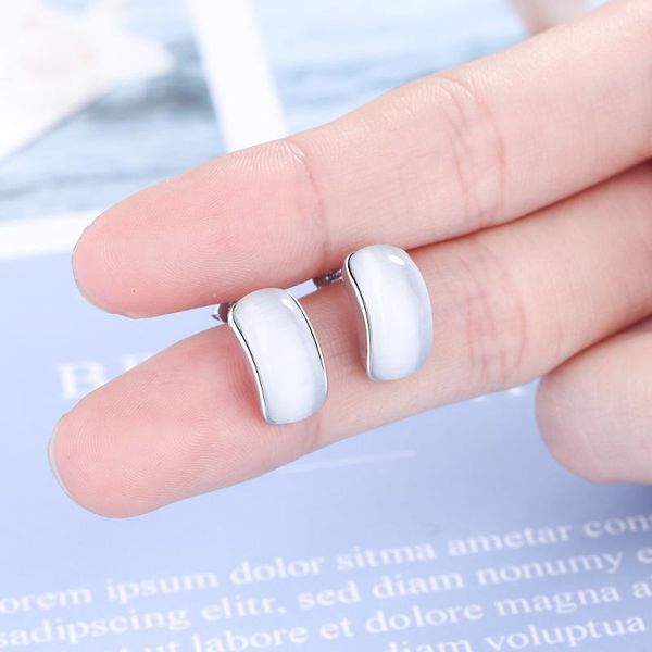 

fashion 925 stamp silver color semicircle arc earrings clear moonstone opal stud earrings for women gift trendy new pendientes1, Golden;silver