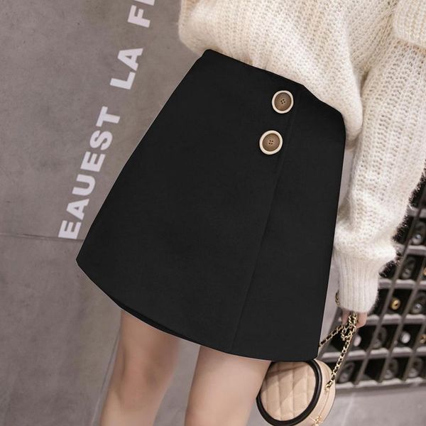 

new 2021 fashion winter and female autumn solid button was thin woolen short skirts y374 jjke aehi, Black