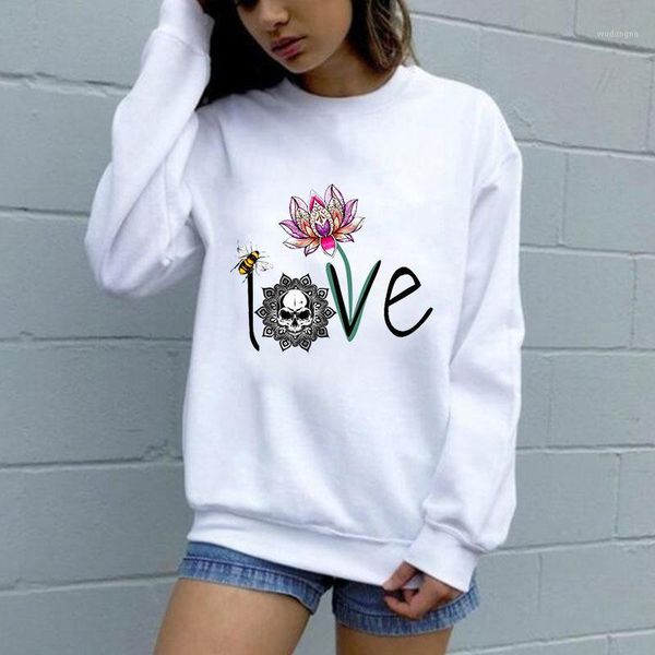 

women hoodie love skull printed hoodies women fleece long sleeve o neck loose sweatshirt girls pullovers spring autumn winter1, Black