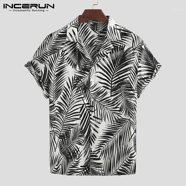 

incerun fashion men printed hawaiian shirt short sleeve 2020 vacation summer lapel casual brand beach shirts streetwear blouse1, White;black