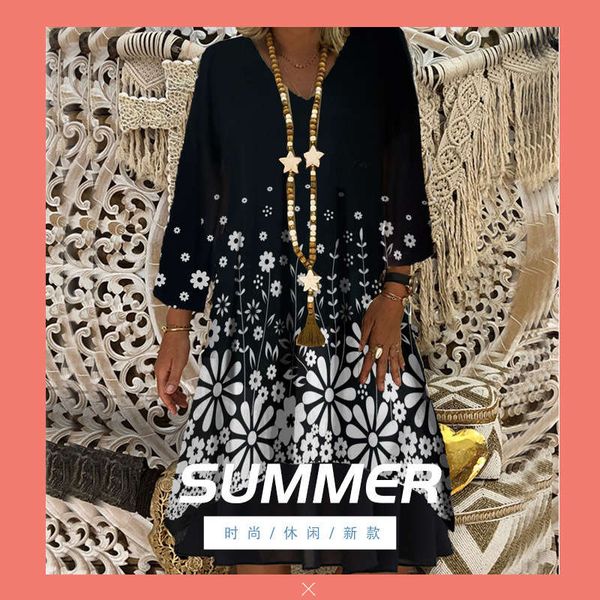 

2020 new product digital printing fashion style big swing skirt women's large dress, Black;gray