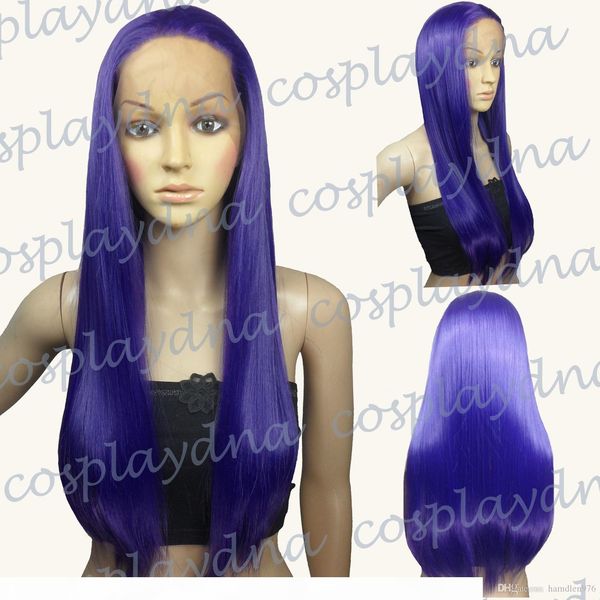 

gt;&gt;&gt; heat resistant lace front dark purple straight long cosplay full wigs, Black;brown