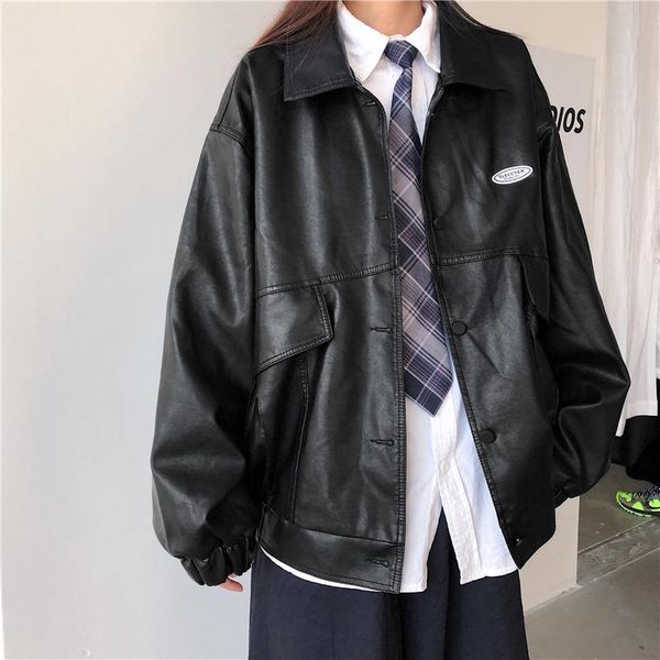 

men's fur & faux 2021 pu long leather trench russian bomber motorcycle jacket loose work clothes coat student male black outerwear s