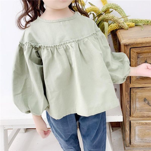 

shirts koodykids 2021 vintage girl spring shirt blouses loose green kids korean style solid autumn outfit1, White;black