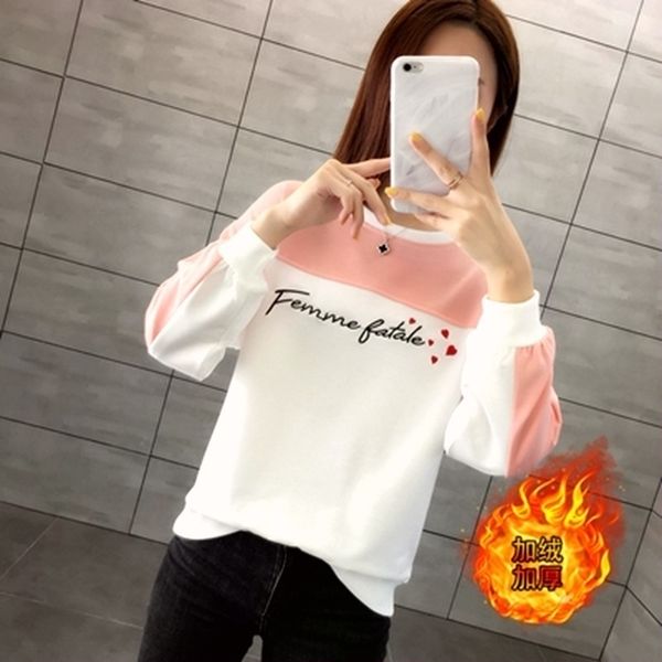 

long sleeve t-shirt women's super fire cec sweater 2020 new spring 2021 versatile loose and thick student top, Black